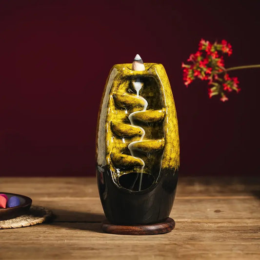 Ceramic Backflow Incense Holder with 10 Cones Decor